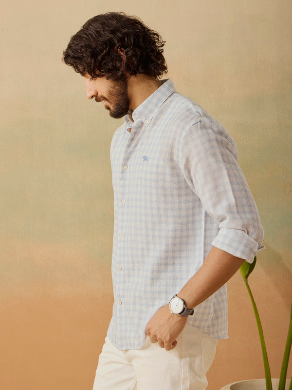 Men's Blue Casual Relaxed Fit Checkered Full Sleeves Shirt