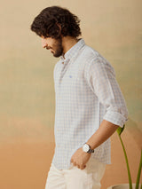 Men's Blue Casual Relaxed Fit Checkered Full Sleeves Shirt
