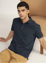Men's Blue Casual Regular Fit Solid Half Sleeves Polo Tshirt