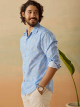 Men's Blue Casual Relaxed Fit Printed Full Sleeves Shirt