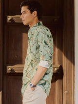 Men's Green Casual Regular Fit Printed Full Sleeves Shirt