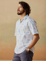 Men's White Casual Relaxed Fit Printed Half Sleeves Shirt