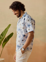 Men's Blue Casual Relaxed Fit Printed Half Sleeves Shirt