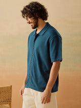 Men's Blue Casual Relaxed Fit Solid Half Sleeves Shirt