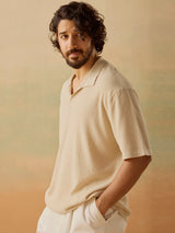 Men's Beige Casual Relaxed Fit Solid Half Sleeves Polo Tshirt