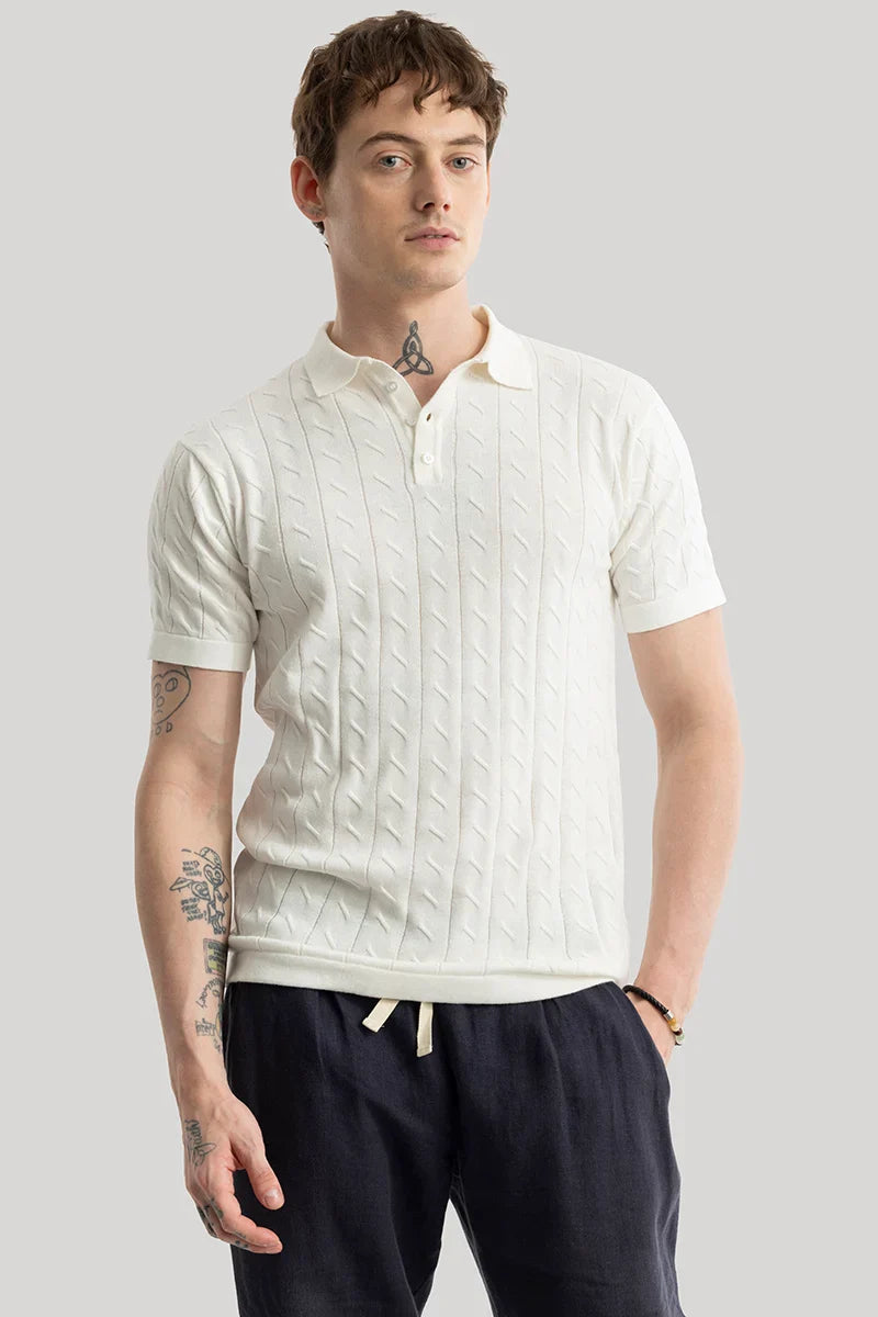 Men's Beige Casual Slim Fit Printed Half Sleeves Polo Tshirt