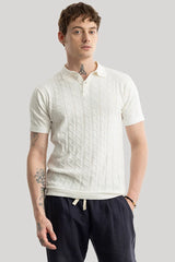 Men's Beige Casual Slim Fit Printed Half Sleeves Polo Tshirt