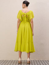 Women's Green Solid Embellished Fit & Flare Maxi Dress