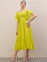 Women's Green Solid Embellished Fit & Flare Maxi Dress