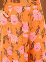Women's Printed Embellished Round Neck Top with Palazzos