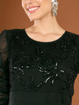 Women's Black Embellished Maxi Party Wear Dress
