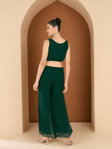 Women's Embellished Square Neck Sleeveless Top with Palazzos and Jacket