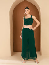 Women's Embellished Square Neck Sleeveless Top with Palazzos and Jacket