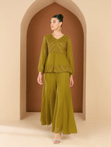Women's Embellished V-Neck Top with Palazzos