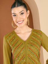 Women's Embellished V-Neck Top with Palazzos