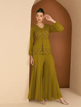 Women's Embellished V-Neck Top with Palazzos