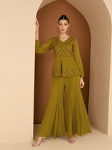 Women's Embellished V-Neck Top with Palazzos