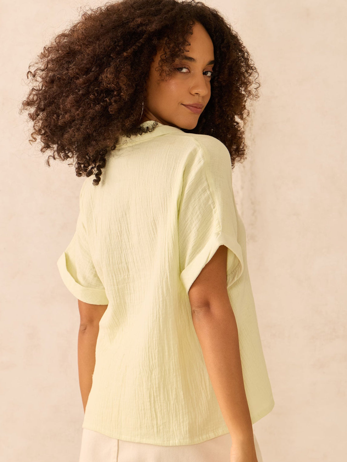 Women's Yellow Relaxed Fit Button Down Shirt