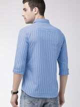 Men's Slim Fit Multi Striped Full Sleeves Cutaway Collar Casual Shirt