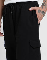 Men's Black Casual Baggy Fit Solid Cargo