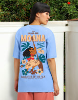 Women's Blue Casual Printed Oversized Half Sleeves Tshirt