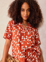 Women's Orange Abstract Print Top and Pants Co Ord Set