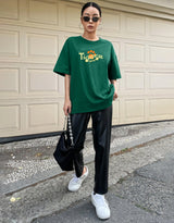 Women's Green Casual Printed Oversized Half Sleeves Tshirt