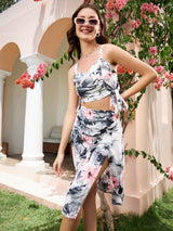 Women's Grey Floral Co-ords Set With Skirt