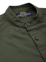 Men's Regular Fit Solid Full Sleeves Mandarin Collar Casual Shirt