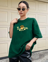 Women's Green Casual Printed Oversized Half Sleeves Tshirt