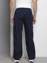 Men's Navy Casual Relaxed Fit Solid Cargo
