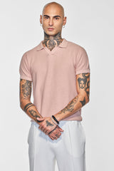 Men's Pink Casual Slim Fit Self-Design Half Sleeves Polo Tshirt