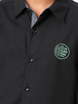 Boys Black Casual Solid Regular Fit Full Sleeves Shirt