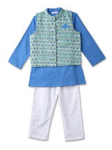 Boys Blue Casual Kurta with Waistcoat and Pant