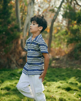 Boys Blue Casual Regular Fit Printed Half Sleeves Shirt