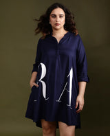 Women's Blue Casual Full Sleeves Dress