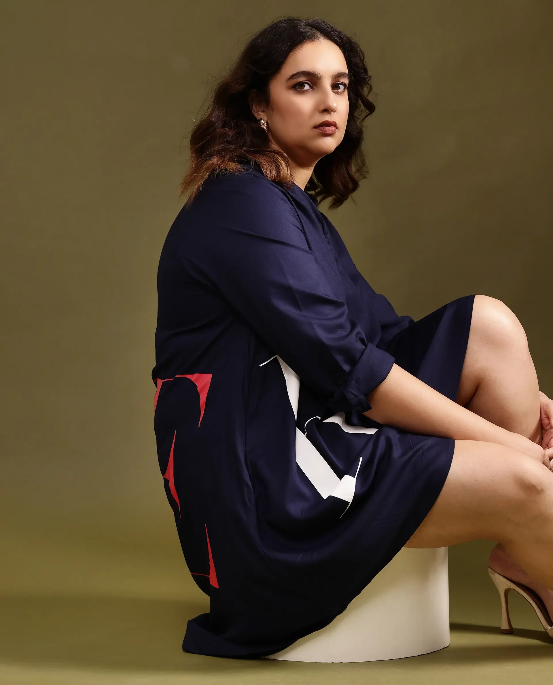 Women's Blue Casual Full Sleeves Dress
