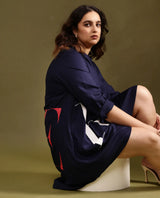 Women's Blue Casual Full Sleeves Dress