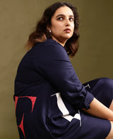 Women's Blue Casual Full Sleeves Dress