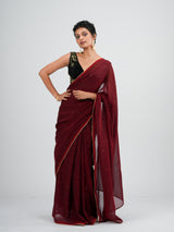 Women's Red Cotton Blend Saree