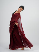 Women's Red Cotton Blend Saree