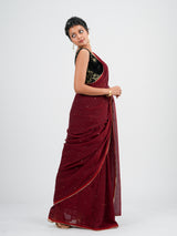 Women's Red Cotton Blend Saree