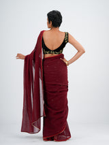 Women's Red Cotton Blend Saree