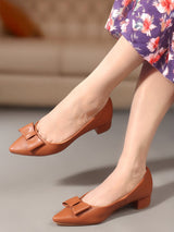 Women's Block Heel Solid Pumps with Bows
