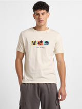 Men's Beige Half Sleeves Graphic Printed Cotton Tshirt