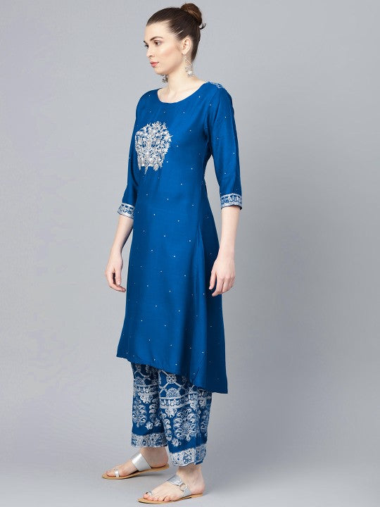 Women's Blue Embroidered Suit Set