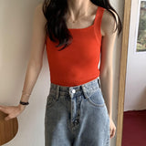 Women's Orange Casual Solid Sleeveless Tank