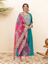 Women's Pine Green Kurta Set with Duppatta