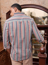 Men's Slim Fit Geometric Printed Full Sleeves Cutaway Collar Resort Wear Shirt