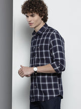 Men's Slim Fit Checkered Full Sleeves Spread Collar Casual Shirt